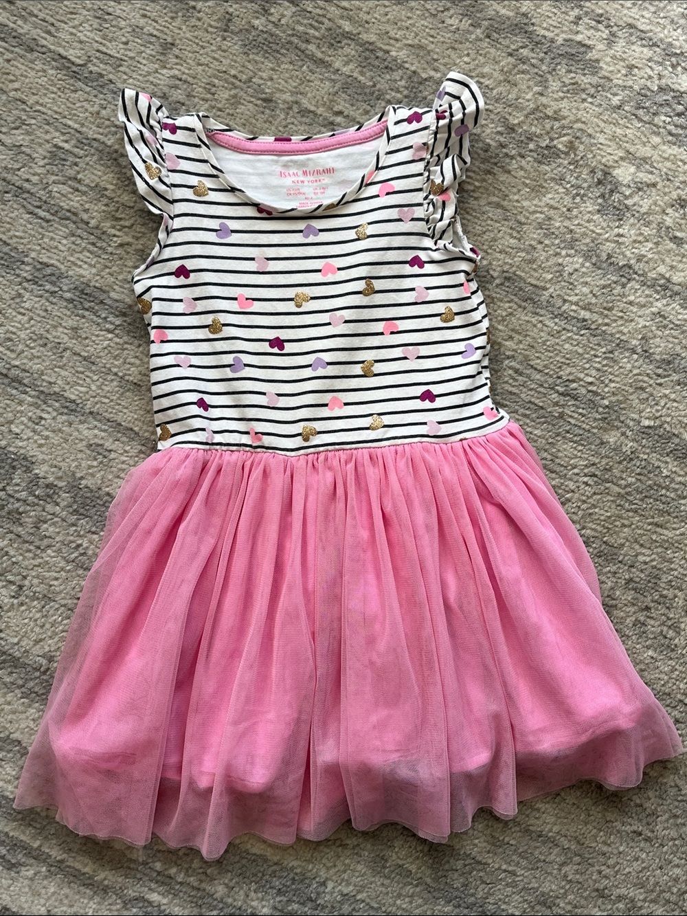 Isaac Mizrahi Pink White Striped Heart Tulle Dress